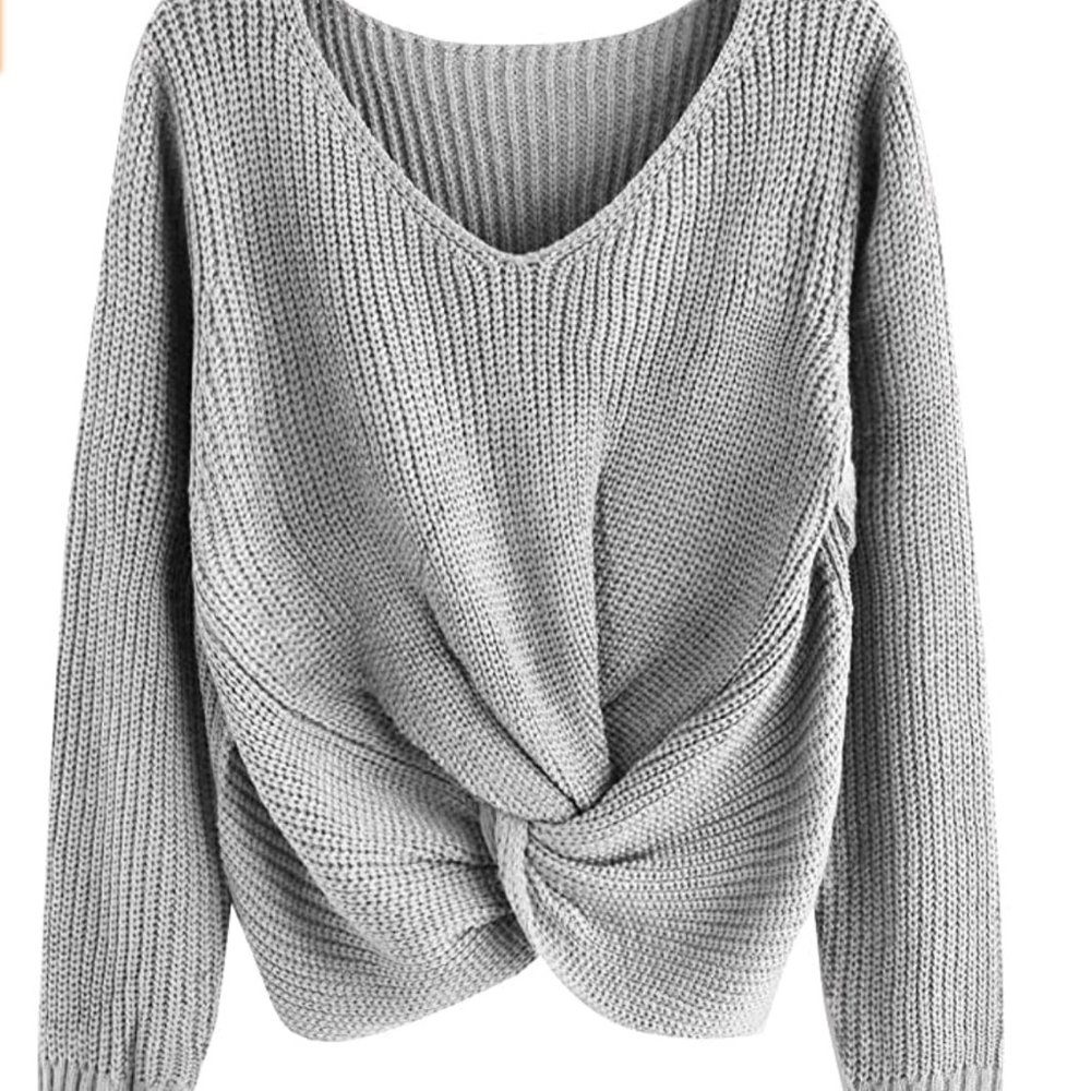 V Neck Long Sleeves Twist Waist Sweater ONE SIZE
